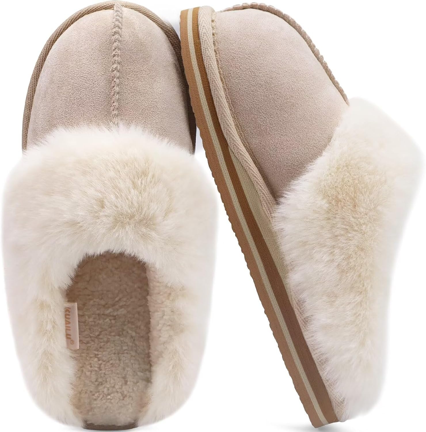 image:imageKuaiLu Womens Fuzzy Memory Foam Slippers Warm House Shoes Arch SupportApricot