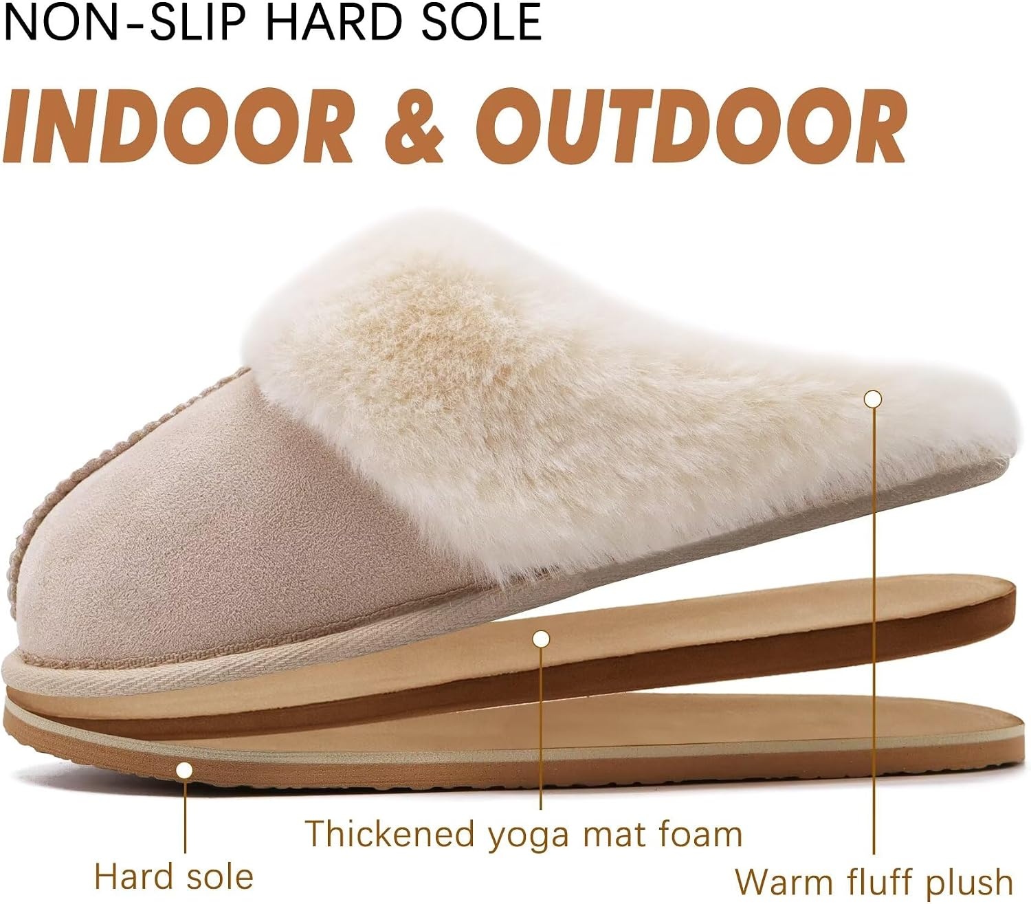 image:imageKuaiLu Womens Fuzzy Memory Foam Slippers Warm House Shoes Arch SupportApricot
