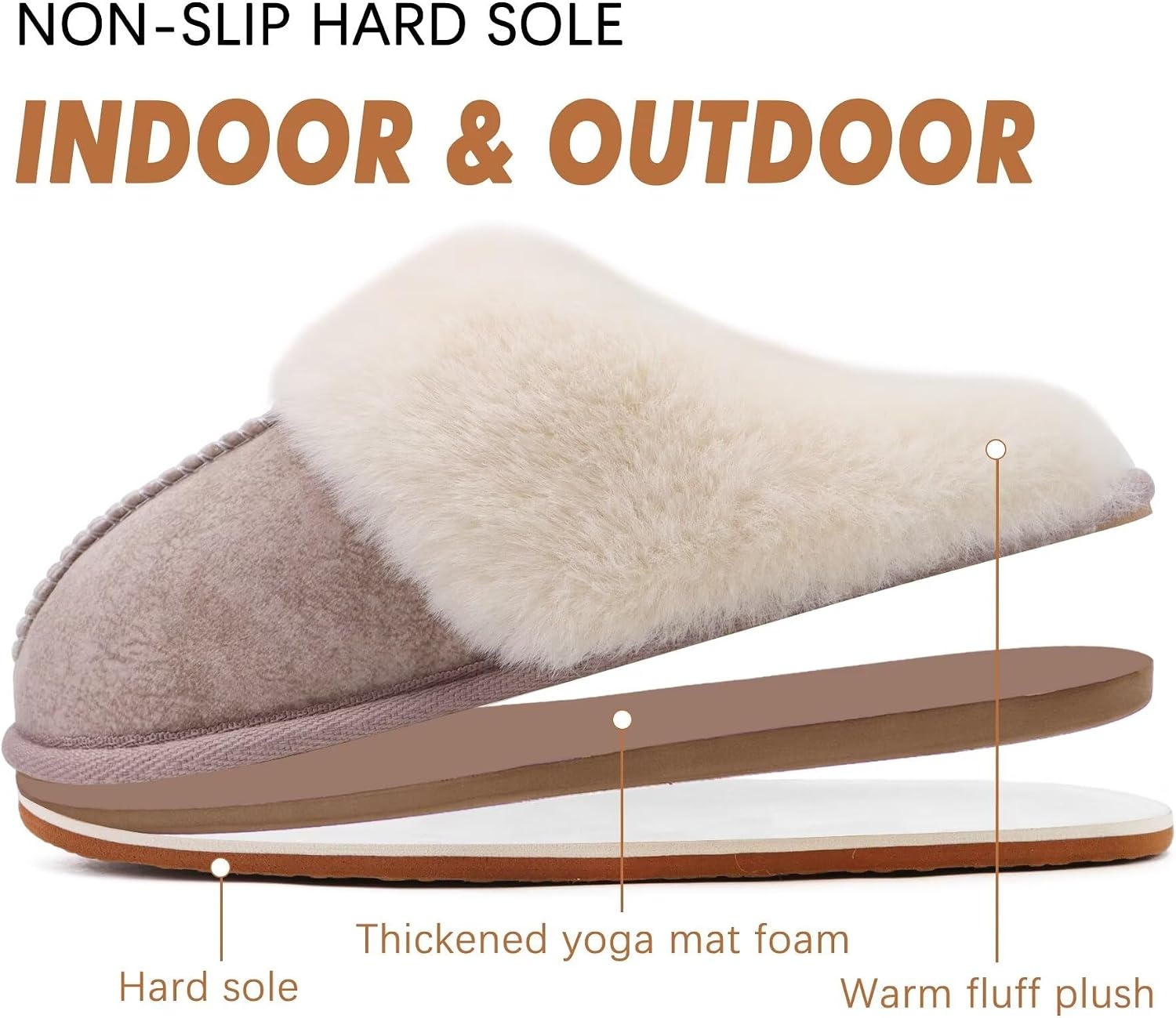 image:imageKuaiLu Womens Fuzzy Memory Foam Slippers Warm House Shoes Arch SupportBeige