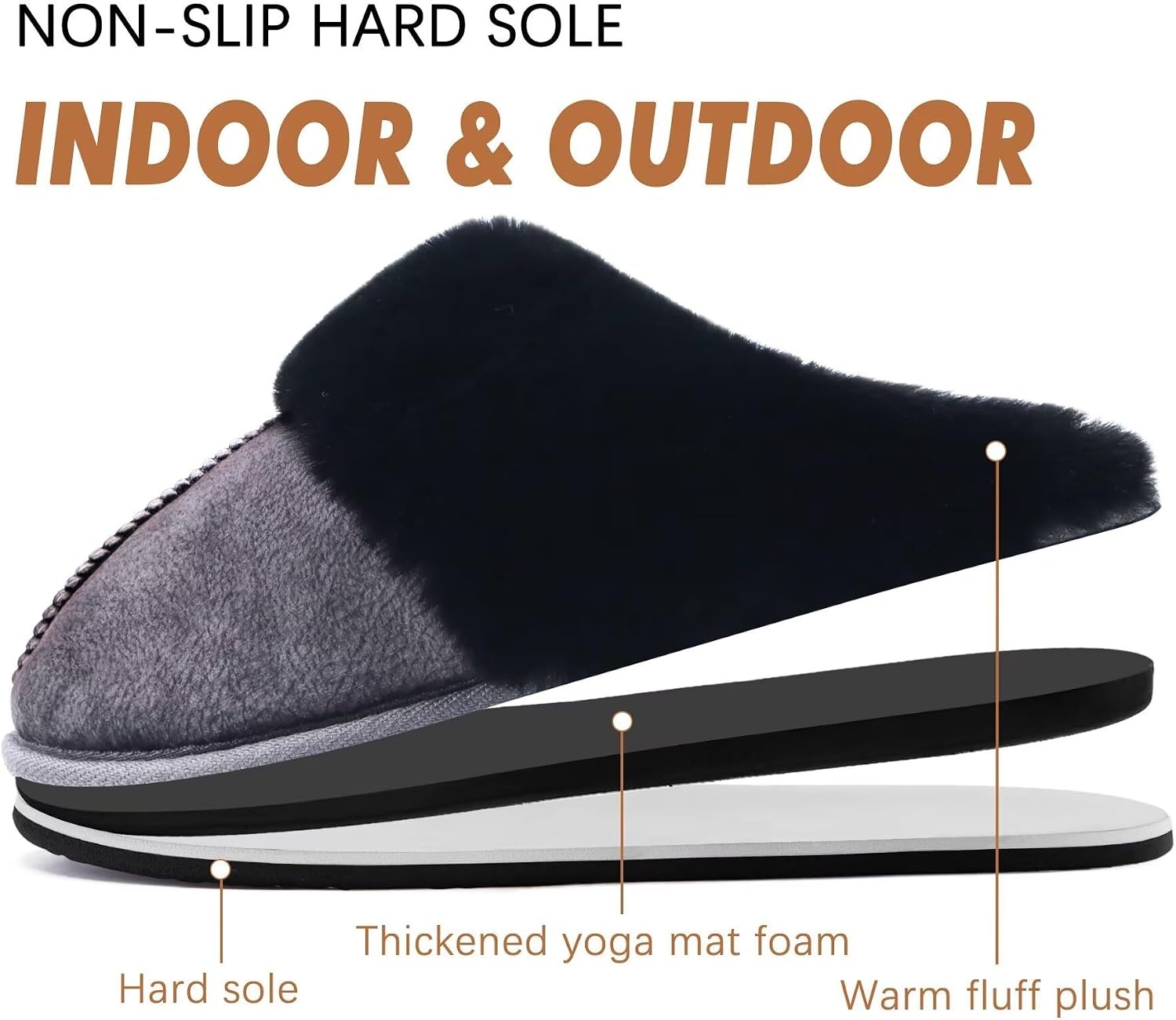 image:imageKuaiLu Womens Fuzzy Memory Foam Slippers Warm House Shoes Arch SupportBlack