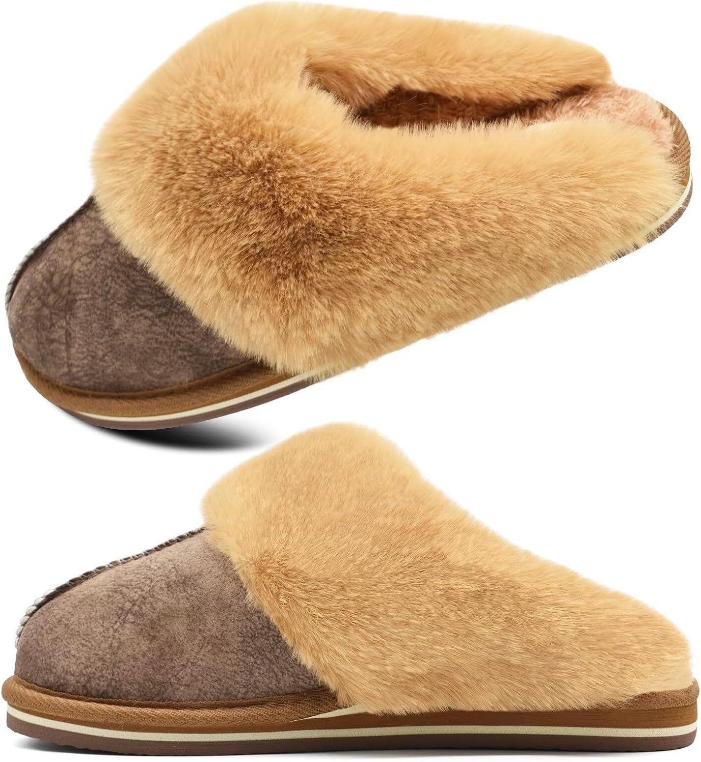 image:imageKuaiLu Womens Fuzzy Memory Foam Slippers Warm House Shoes Arch SupportBrown