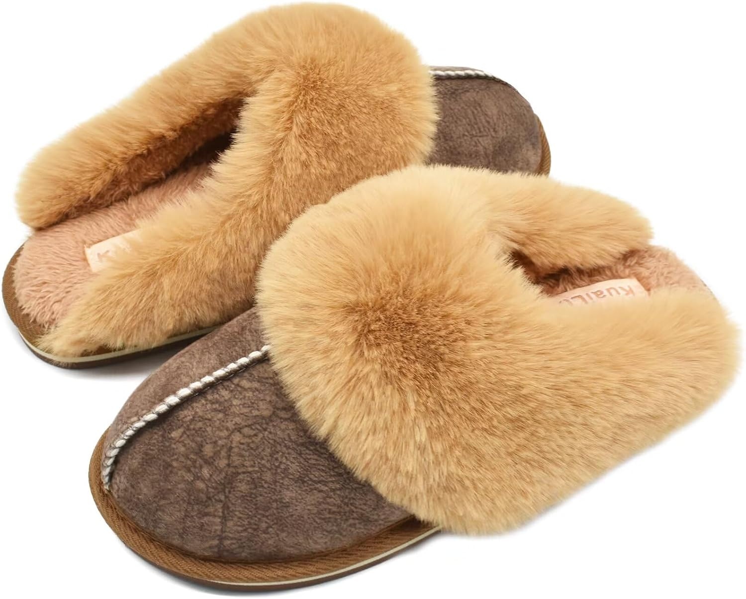 image:imageKuaiLu Womens Fuzzy Memory Foam Slippers Warm House Shoes Arch SupportBrown