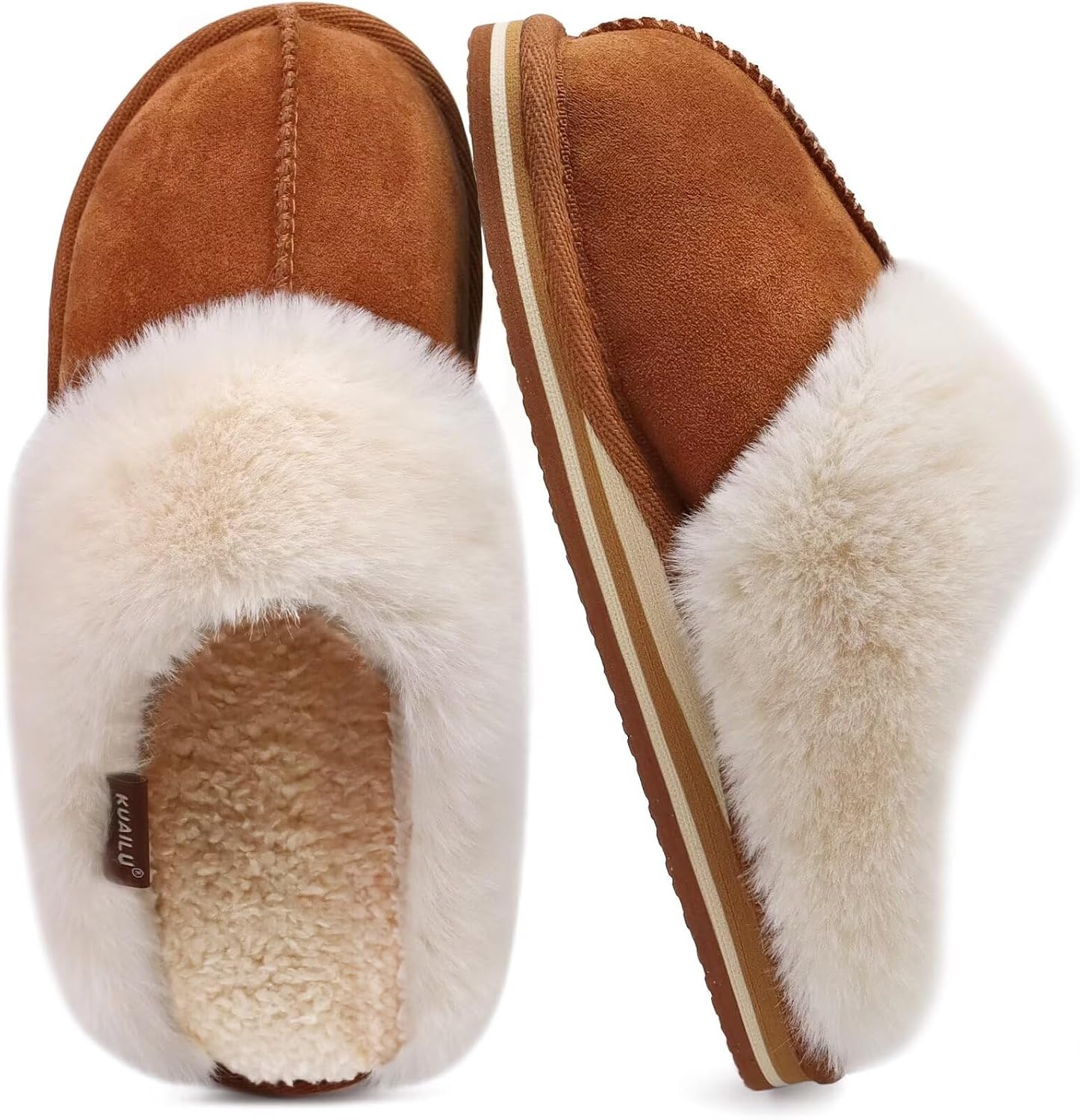 image:imageKuaiLu Womens Fuzzy Memory Foam Slippers Warm House Shoes Arch SupportChestnut