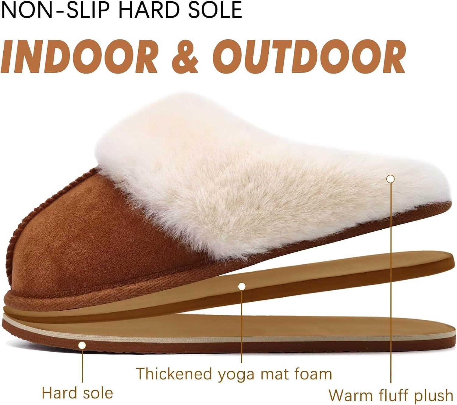 image:imageKuaiLu Womens Fuzzy Memory Foam Slippers Warm House Shoes Arch SupportChestnut