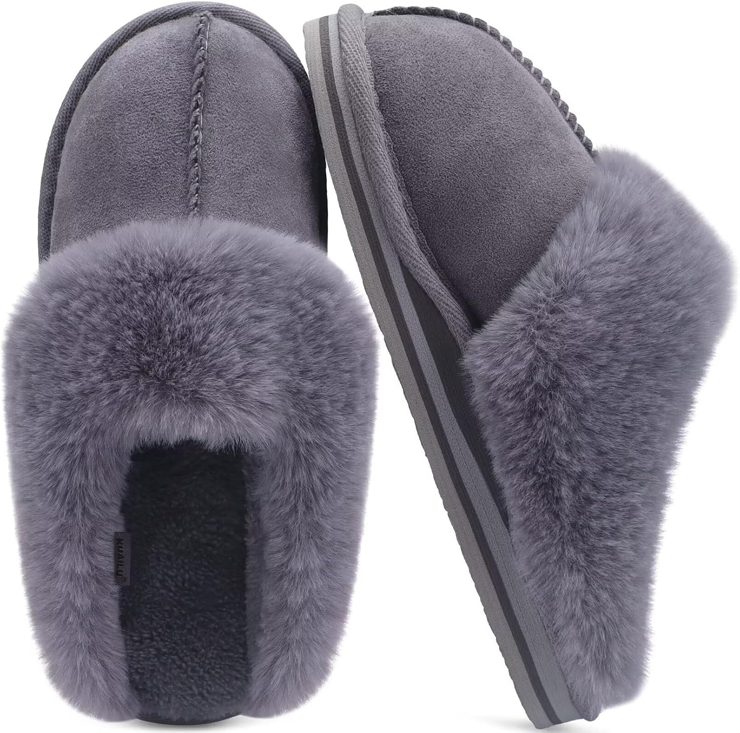 image:imageKuaiLu Womens Fuzzy Memory Foam Slippers Warm House Shoes Arch SupportDark Grey