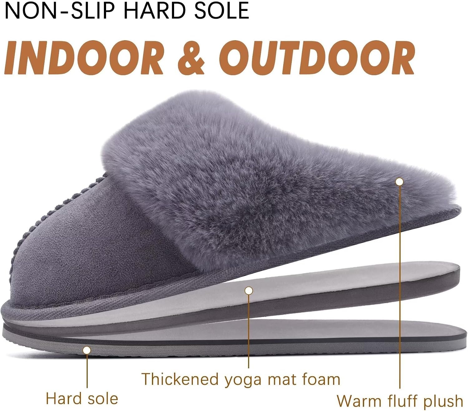 image:imageKuaiLu Womens Fuzzy Memory Foam Slippers Warm House Shoes Arch SupportDark Grey