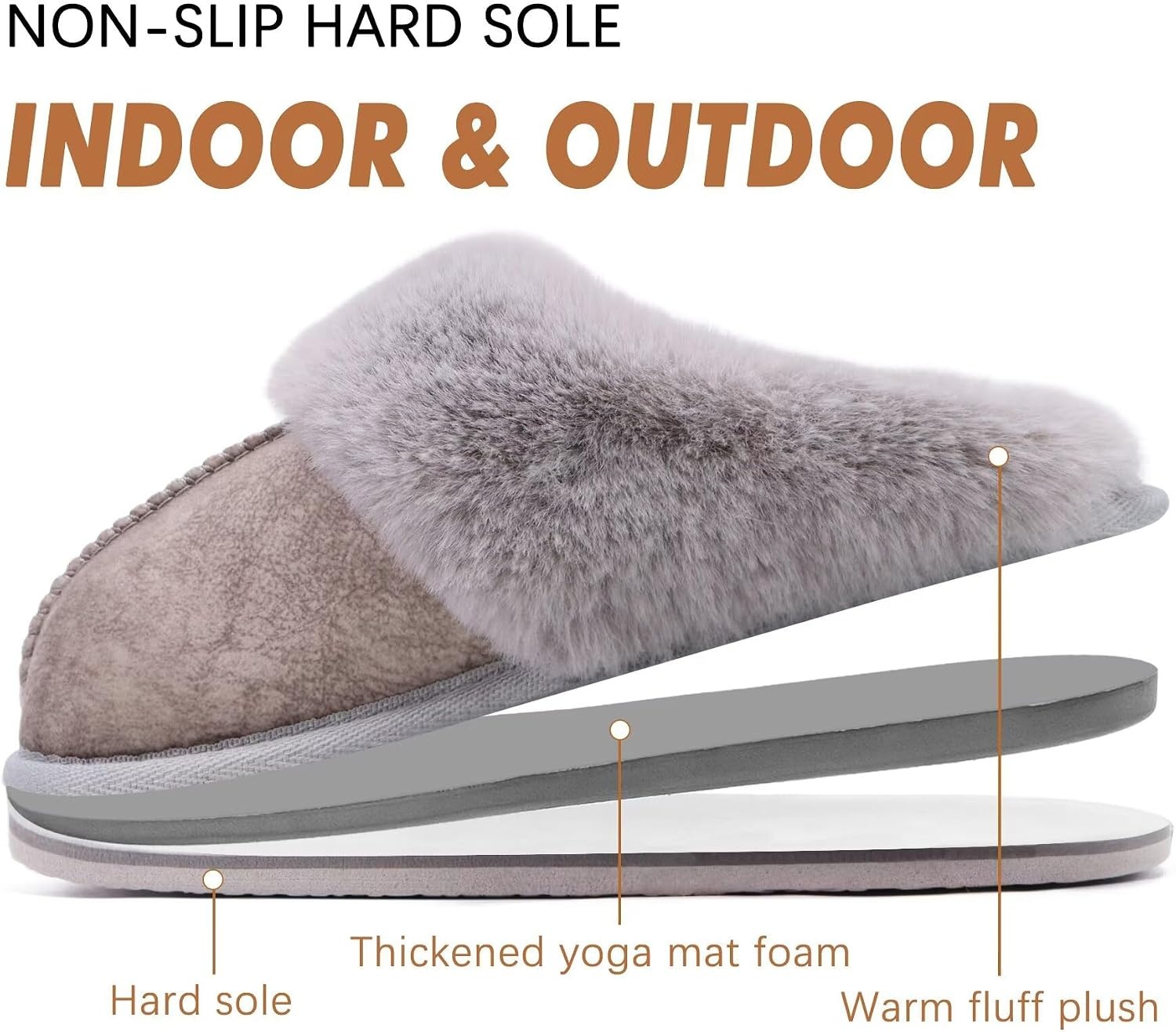 image:imageKuaiLu Womens Fuzzy Memory Foam Slippers Warm House Shoes Arch SupportGrey
