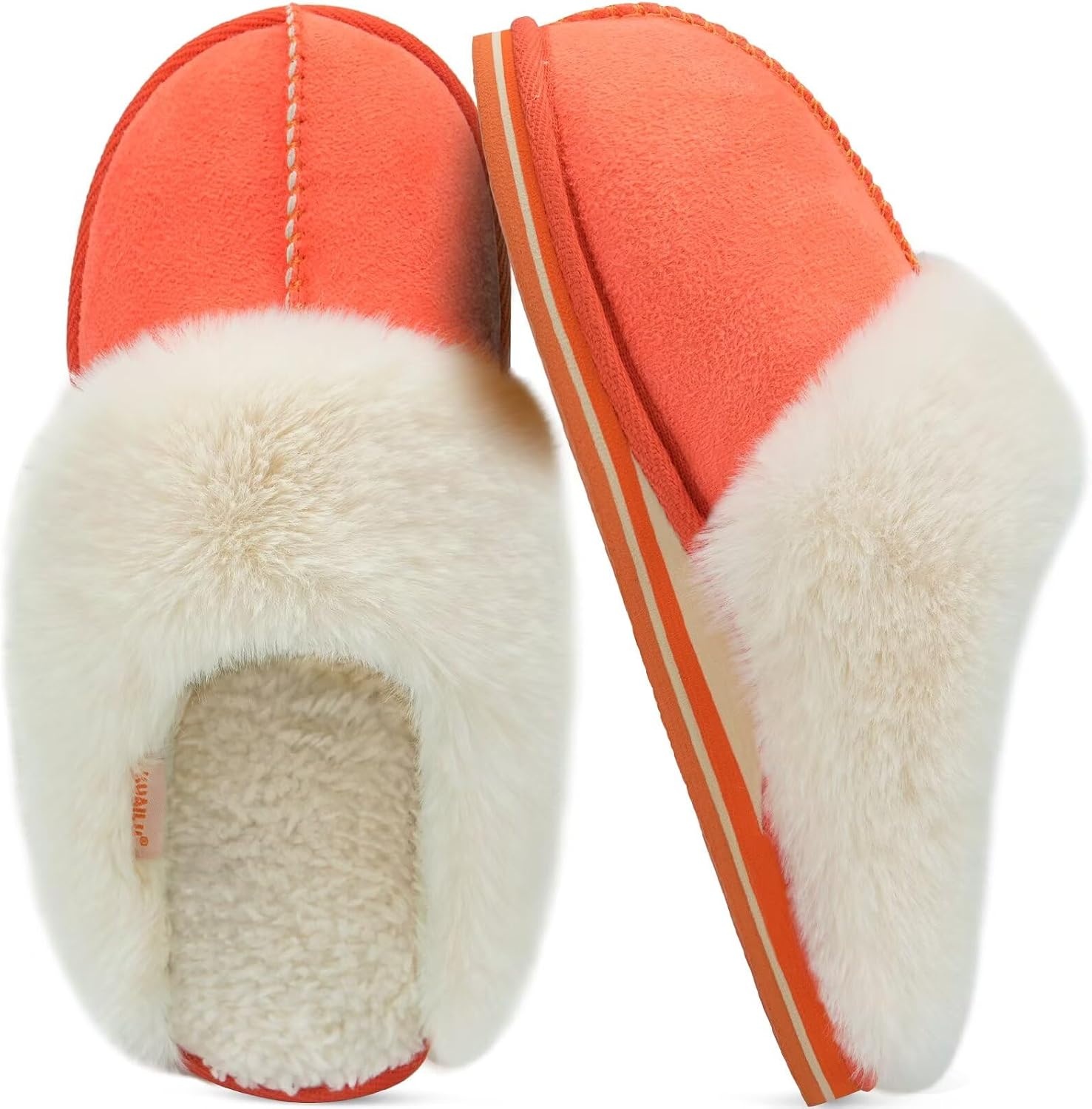 image:imageKuaiLu Womens Fuzzy Memory Foam Slippers Warm House Shoes Arch SupportOrange