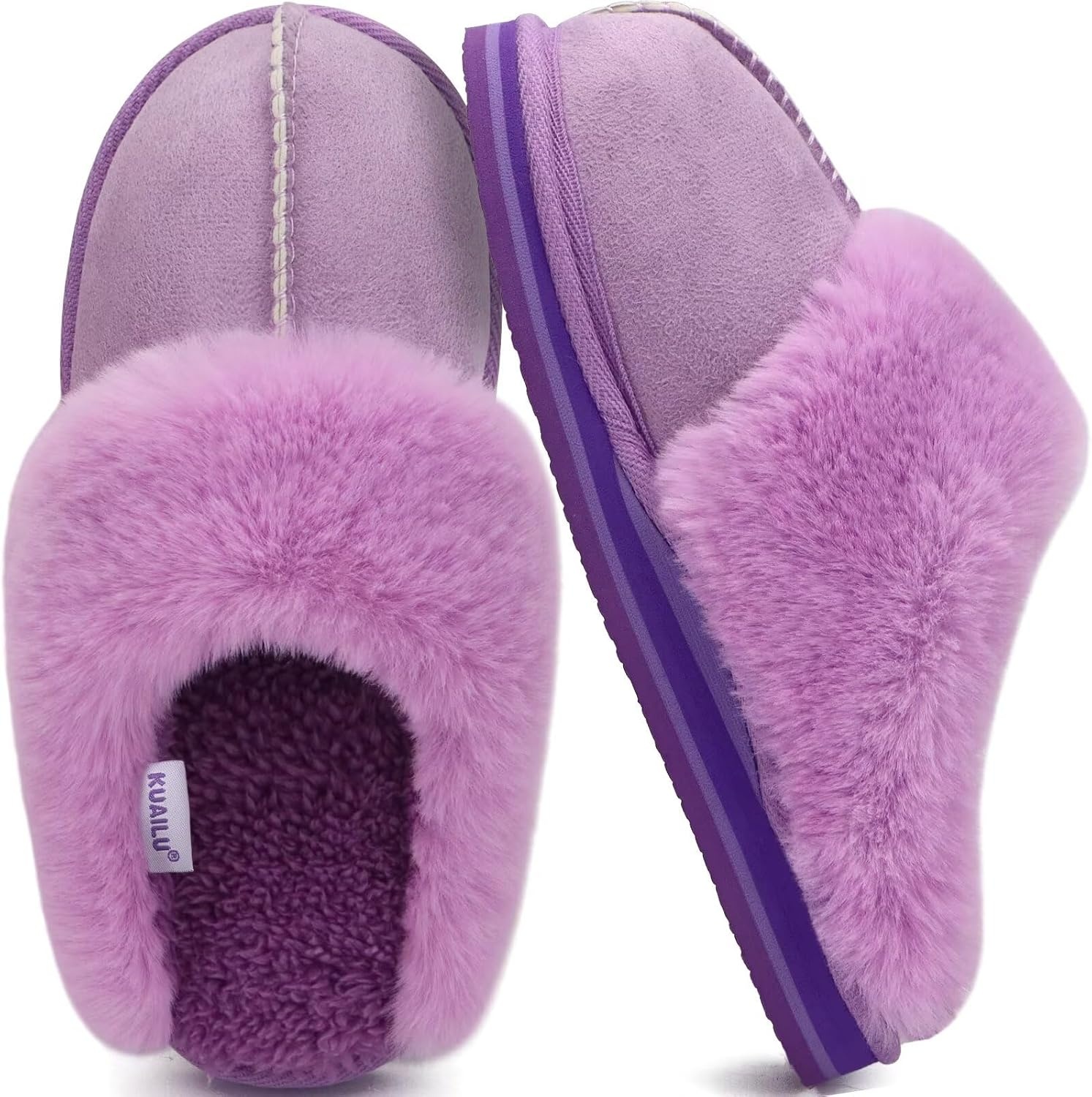 image:imageKuaiLu Womens Fuzzy Memory Foam Slippers Warm House Shoes Arch SupportPurple