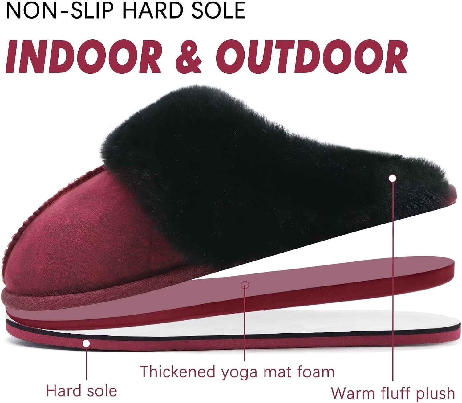 image:imageKuaiLu Womens Fuzzy Memory Foam Slippers Warm House Shoes Arch SupportRed