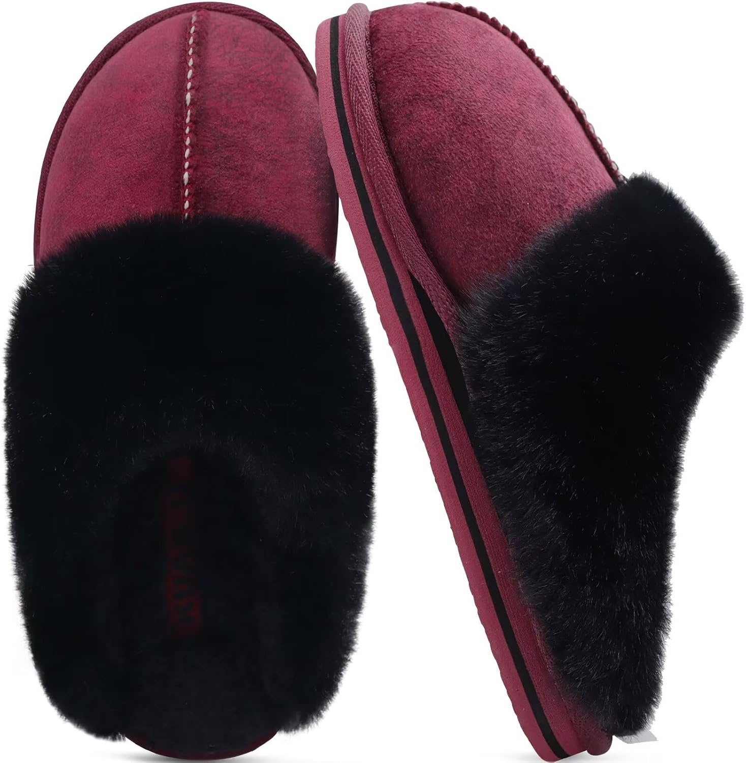 image:imageKuaiLu Womens Fuzzy Memory Foam Slippers Warm House Shoes Arch SupportRed