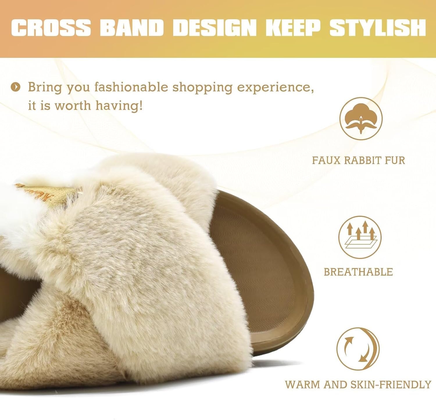 image:imageKuaiLu Womens Fuzzy Soft Platform Slippers with Arch Support Faux FurBeige