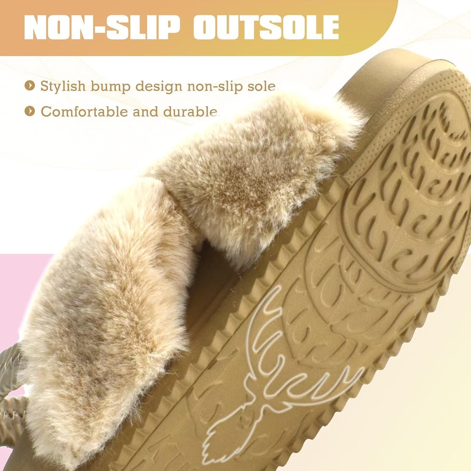 image:imageKuaiLu Womens Fuzzy Soft Platform Slippers with Arch Support Faux FurBeige