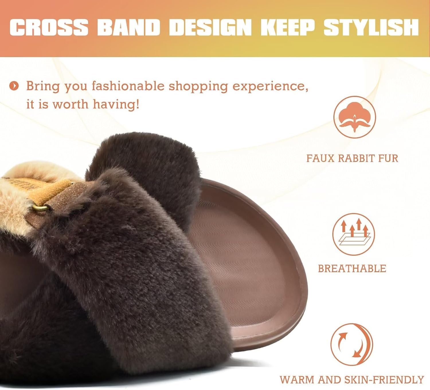 image:imageKuaiLu Womens Fuzzy Soft Platform Slippers with Arch Support Faux FurBrown