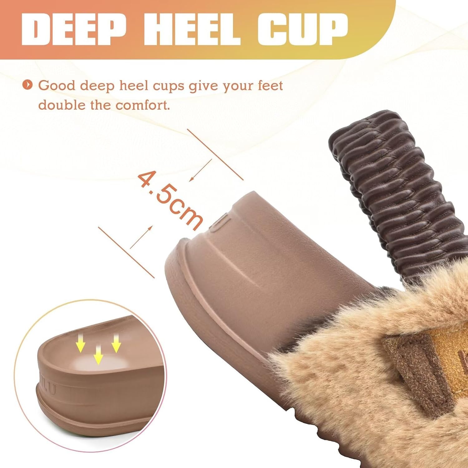 image:imageKuaiLu Womens Fuzzy Soft Platform Slippers with Arch Support Faux FurBrown