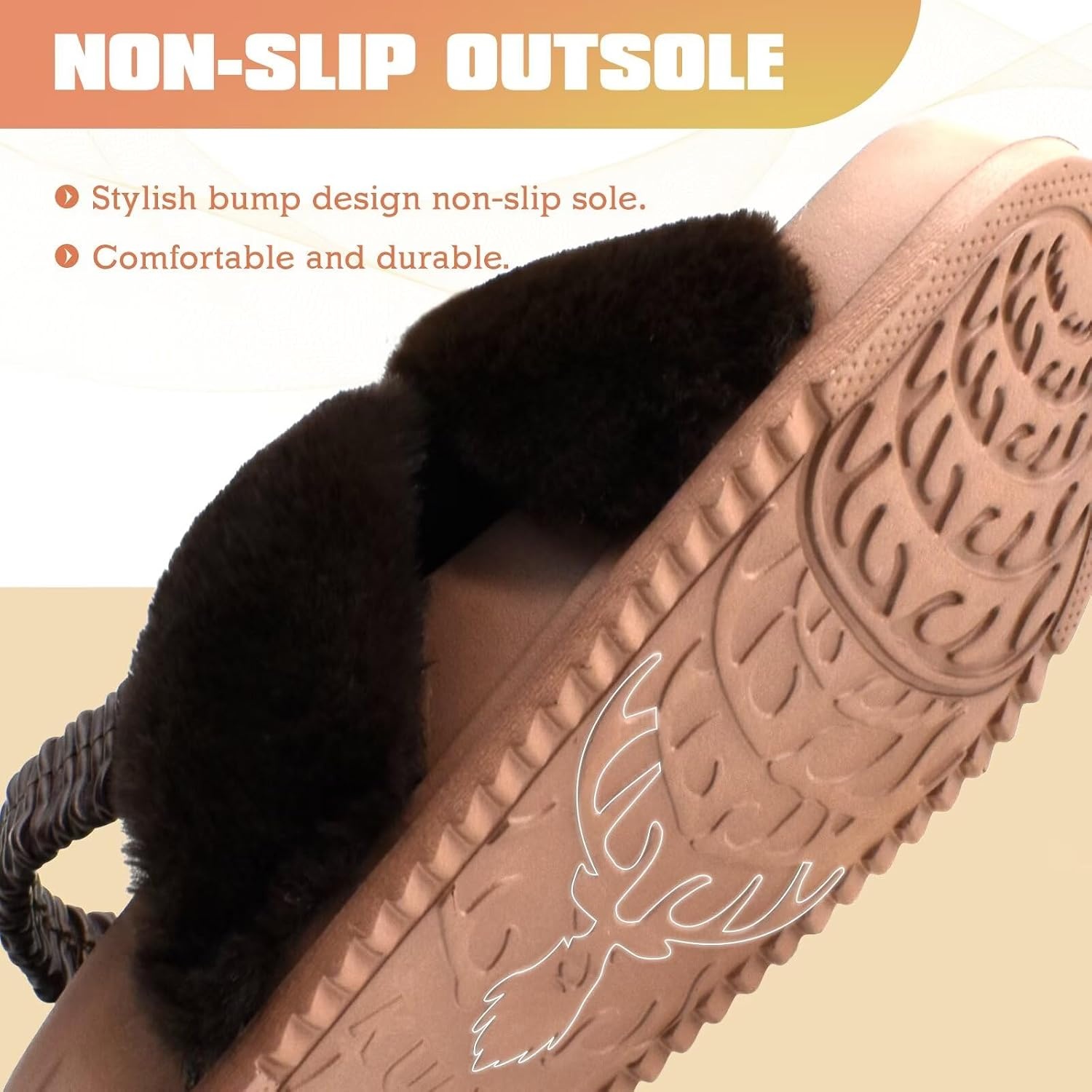 image:imageKuaiLu Womens Fuzzy Soft Platform Slippers with Arch Support Faux FurBrown