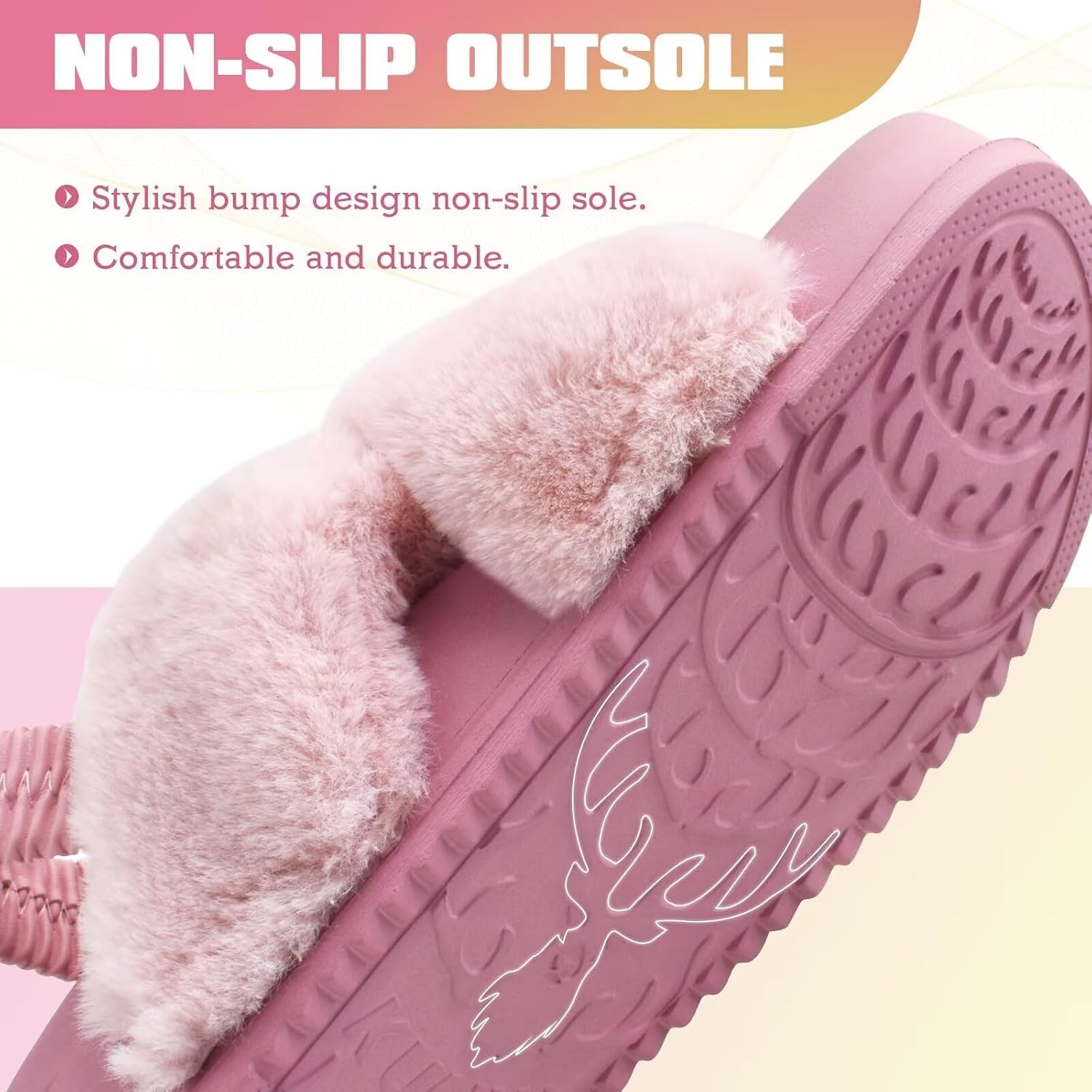 image:imageKuaiLu Womens Fuzzy Soft Platform Slippers with Arch Support Faux FurPink