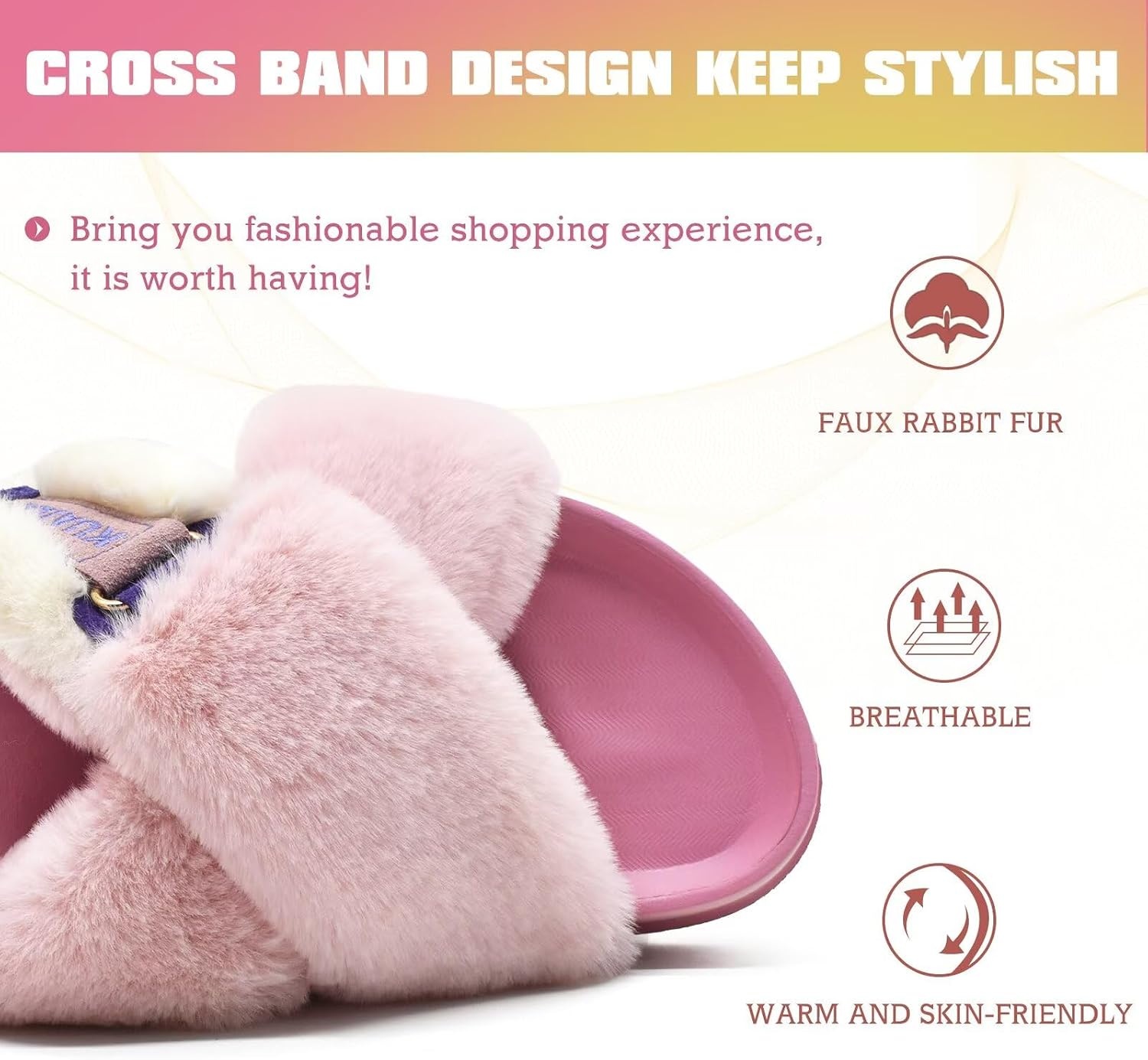 image:imageKuaiLu Womens Fuzzy Soft Platform Slippers with Arch Support Faux FurPink