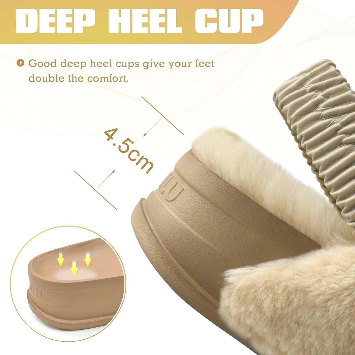 image:imageKuaiLu Womens Fuzzy Soft Platform Slippers with Arch Support Faux FurPlush Beige