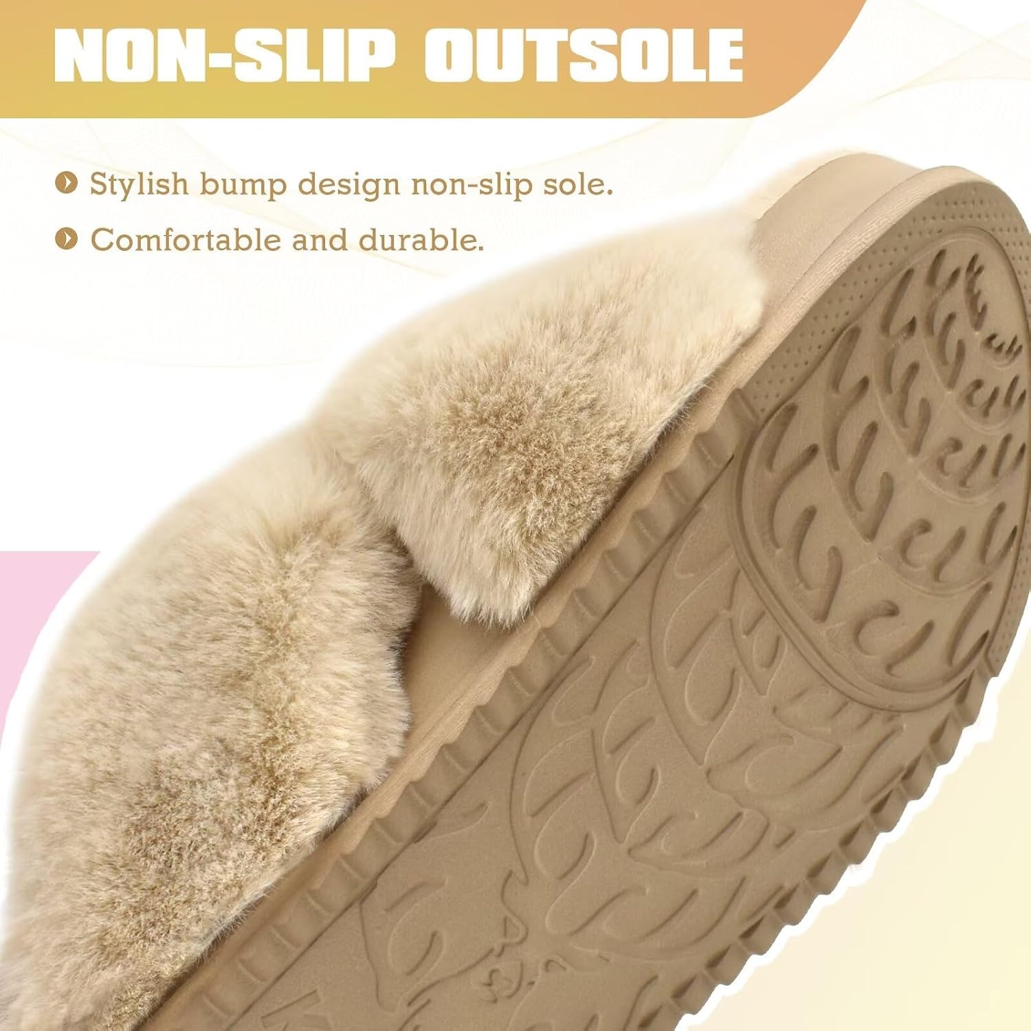 image:imageKuaiLu Womens Fuzzy Soft Platform Slippers with Arch Support Faux FurPlush Beige