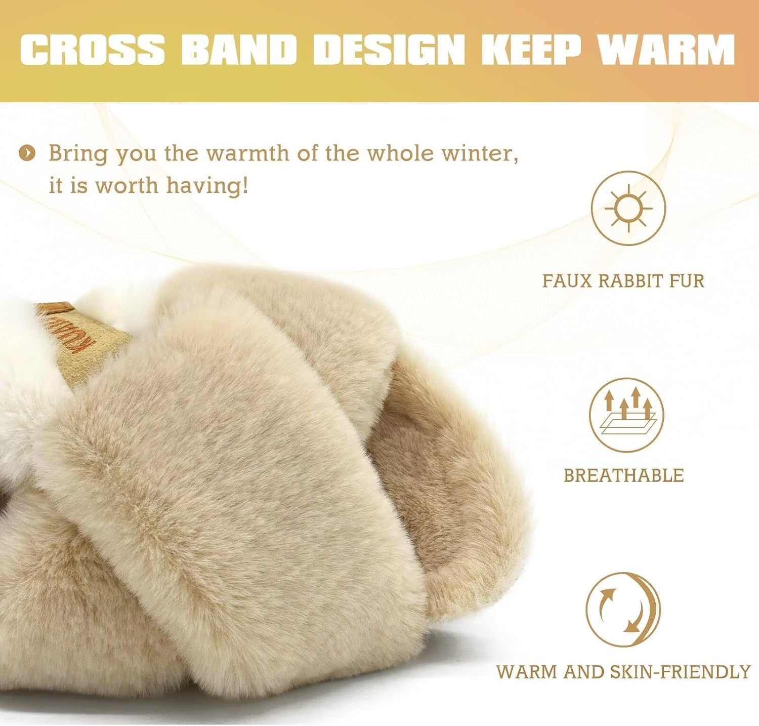 image:imageKuaiLu Womens Fuzzy Soft Platform Slippers with Arch Support Faux FurPlush Beige