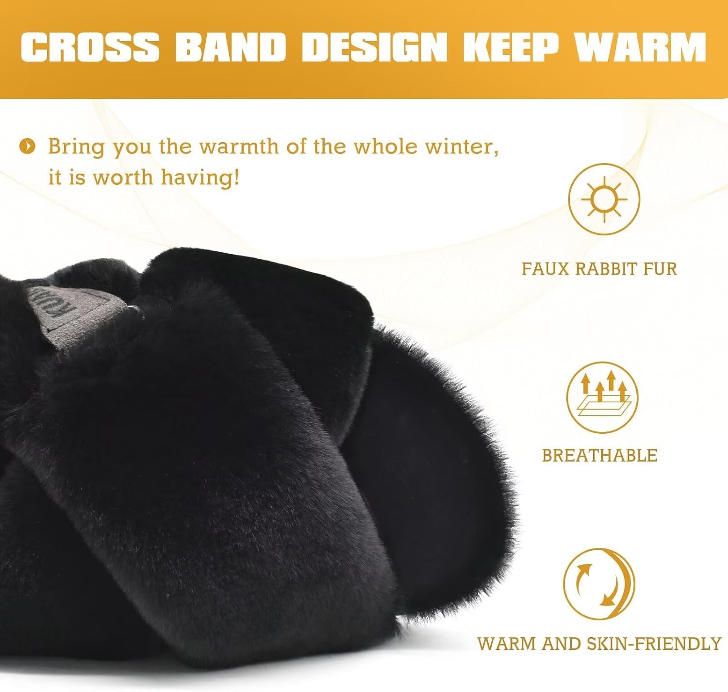 image:imageKuaiLu Womens Fuzzy Soft Platform Slippers with Arch Support Faux FurPlush Black