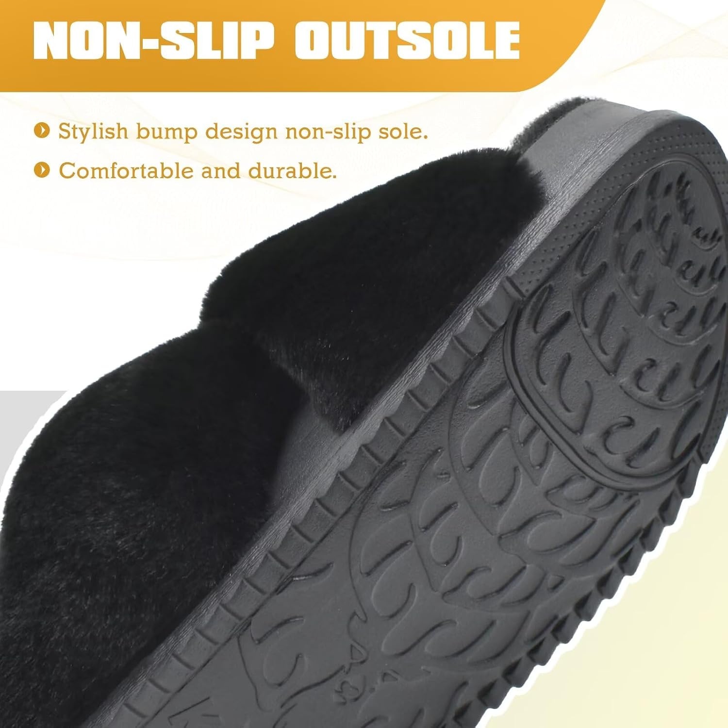 image:imageKuaiLu Womens Fuzzy Soft Platform Slippers with Arch Support Faux FurPlush Black