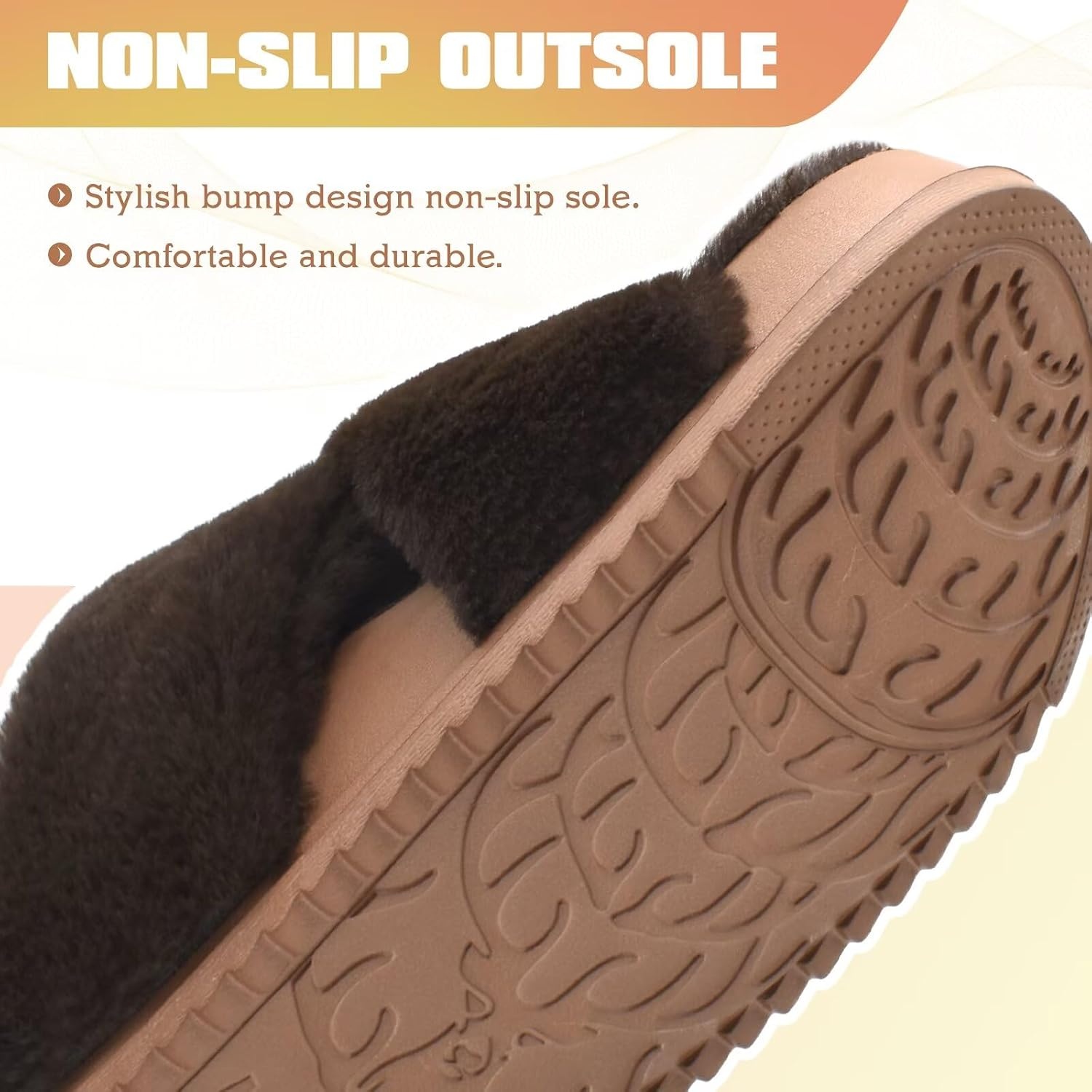 image:imageKuaiLu Womens Fuzzy Soft Platform Slippers with Arch Support Faux FurPlush Brown