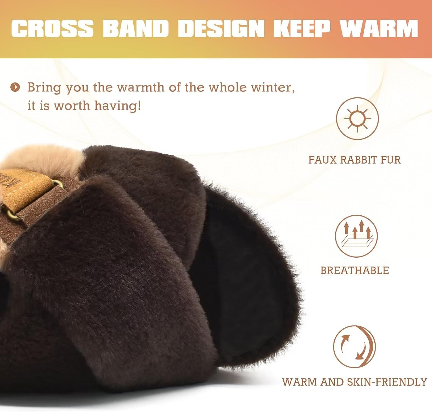 image:imageKuaiLu Womens Fuzzy Soft Platform Slippers with Arch Support Faux FurPlush Brown