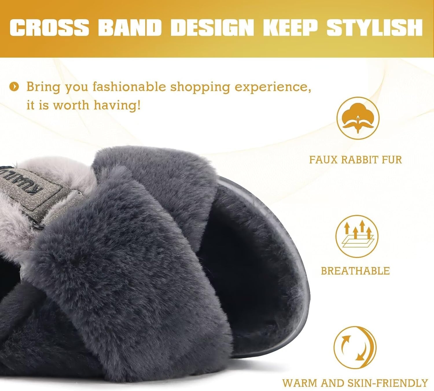 image:imageKuaiLu Womens Fuzzy Soft Platform Slippers with Arch Support Faux FurPlush Grey