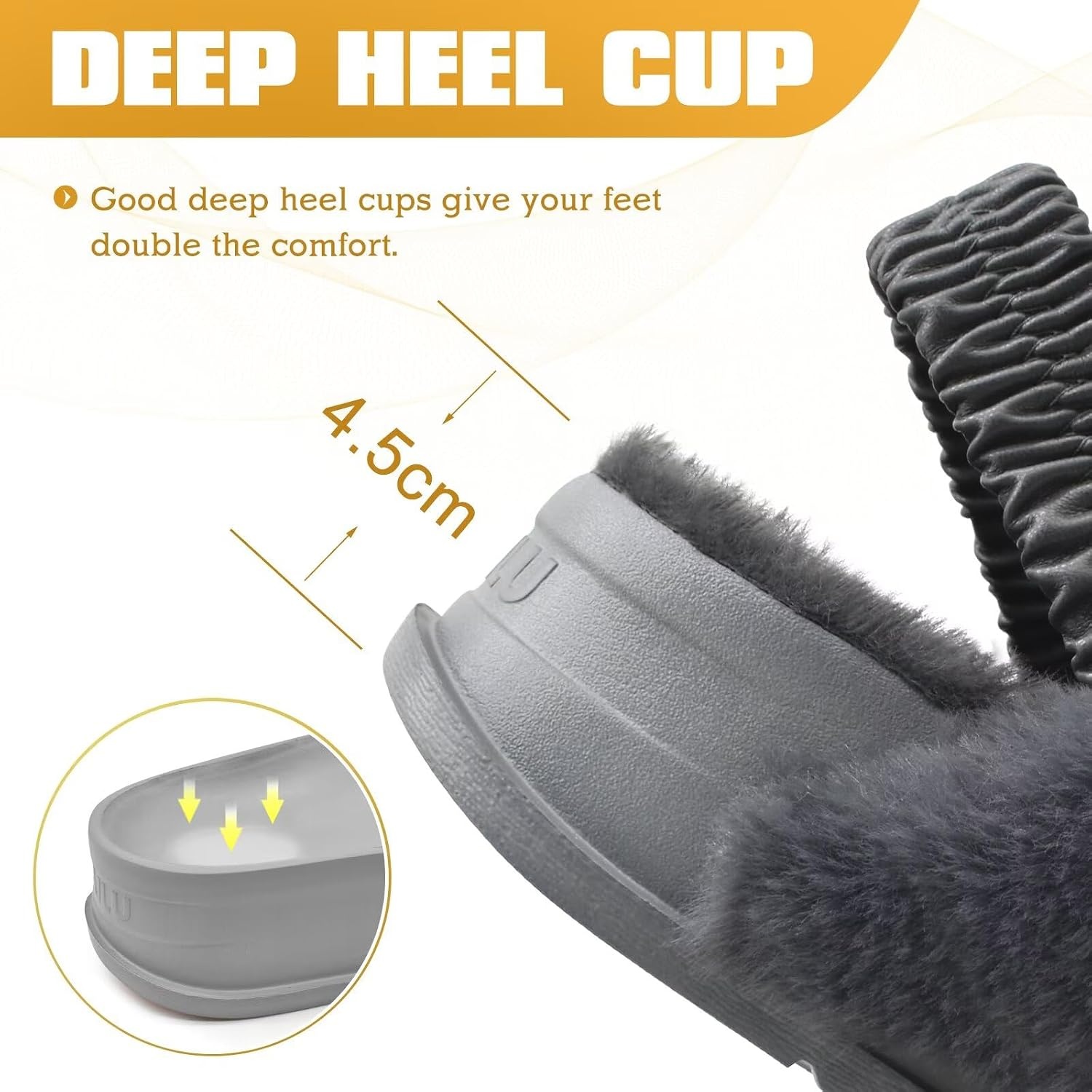 image:imageKuaiLu Womens Fuzzy Soft Platform Slippers with Arch Support Faux FurPlush Grey