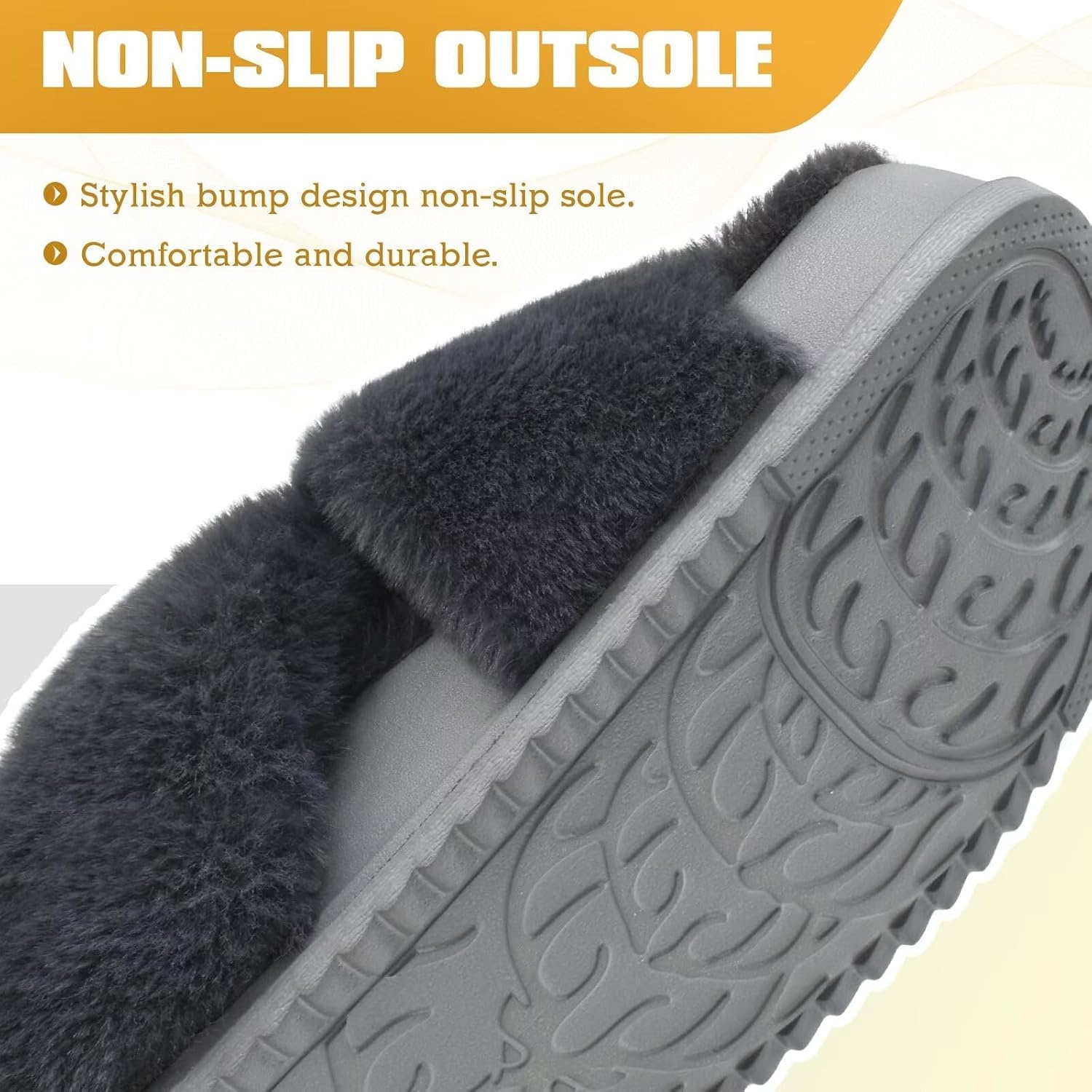 image:imageKuaiLu Womens Fuzzy Soft Platform Slippers with Arch Support Faux FurPlush Grey