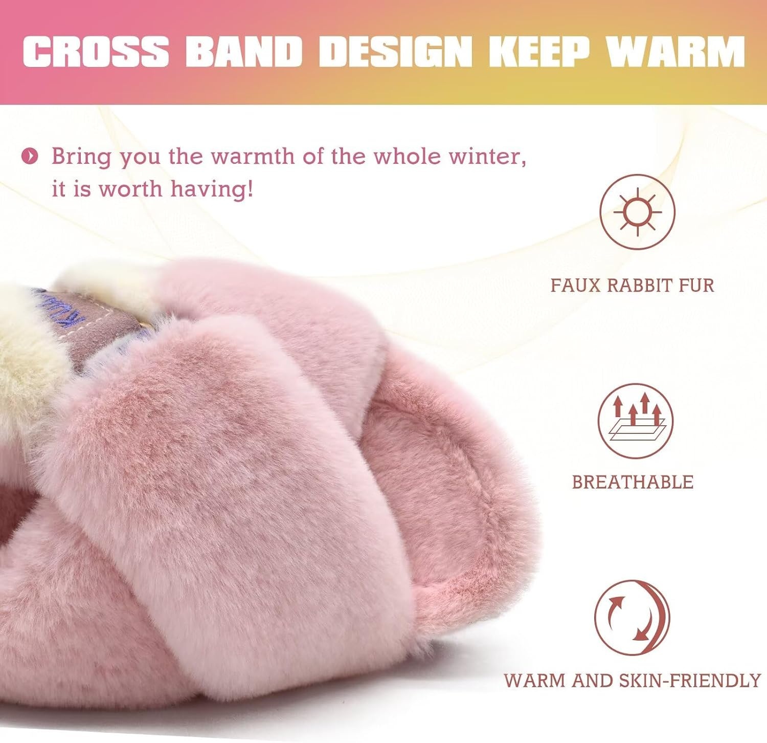 image:imageKuaiLu Womens Fuzzy Soft Platform Slippers with Arch Support Faux FurPlush Pink