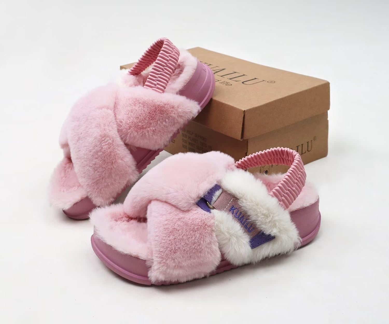 image:imageKuaiLu Womens Fuzzy Soft Platform Slippers with Arch Support Faux FurPlush Pink