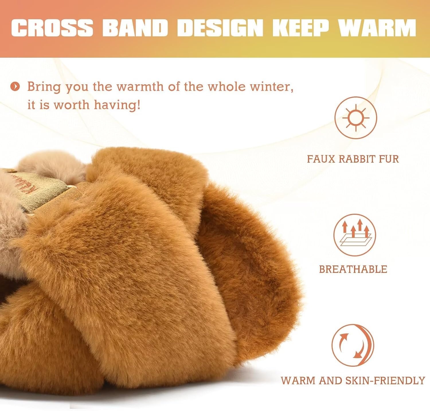 image:imageKuaiLu Womens Fuzzy Soft Platform Slippers with Arch Support Faux FurPlush Tan