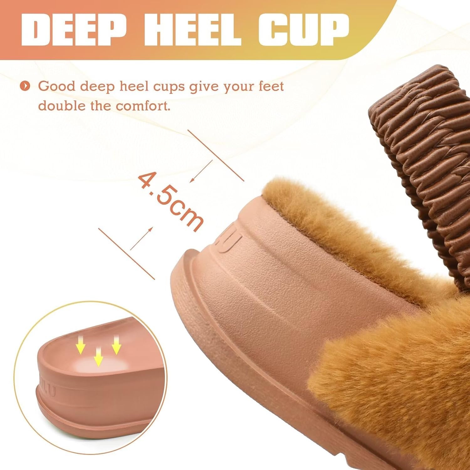 image:imageKuaiLu Womens Fuzzy Soft Platform Slippers with Arch Support Faux FurPlush Tan
