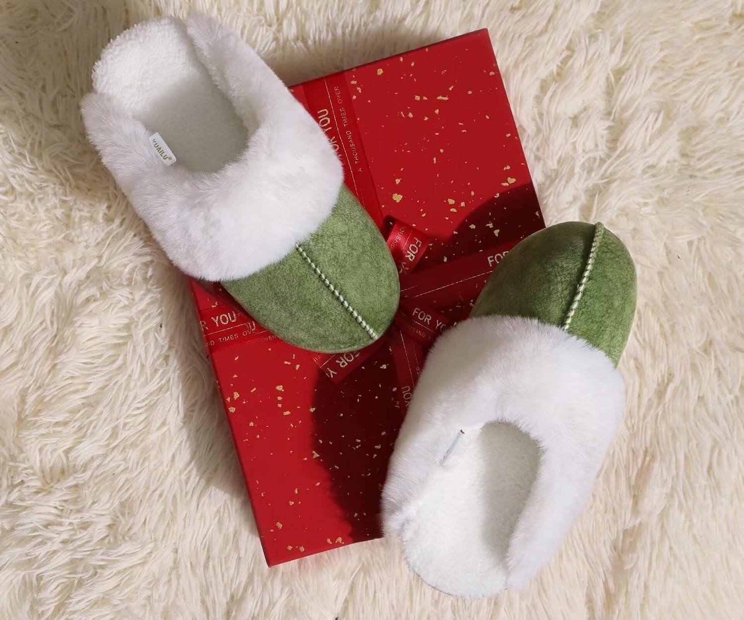 image:imageKuaiLu Womens House Platform Slippers Warm Faux Suede Fuzzy Thick Cushioned Yoga Foam Shoes Ladies Slipper Home Lightweight Slip on Indoor Outdoor NonSlip Hard SoleGreen