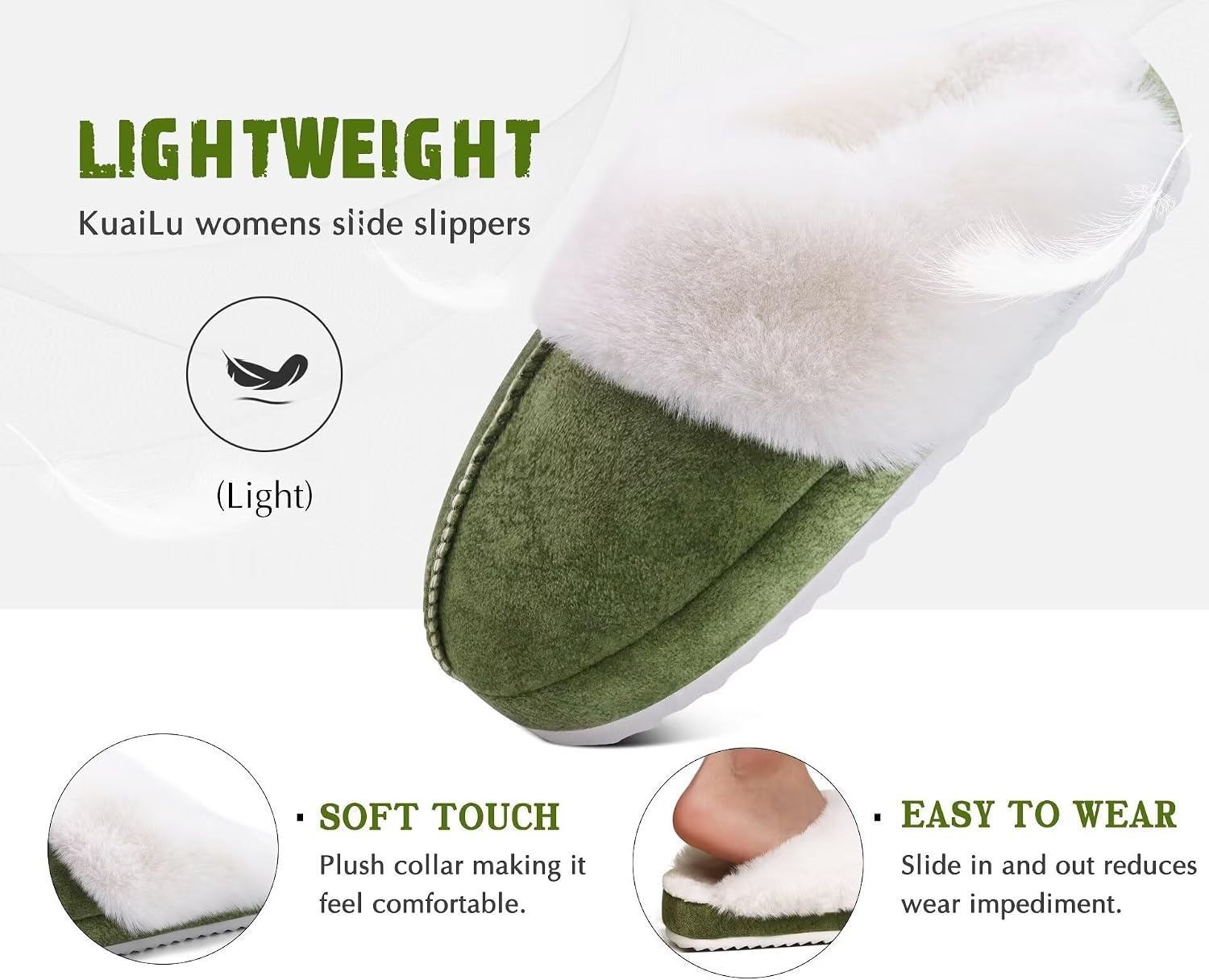 image:imageKuaiLu Womens House Platform Slippers Warm Faux Suede Fuzzy Thick Cushioned Yoga Foam Shoes Ladies Slipper Home Lightweight Slip on Indoor Outdoor NonSlip Hard SoleGreen