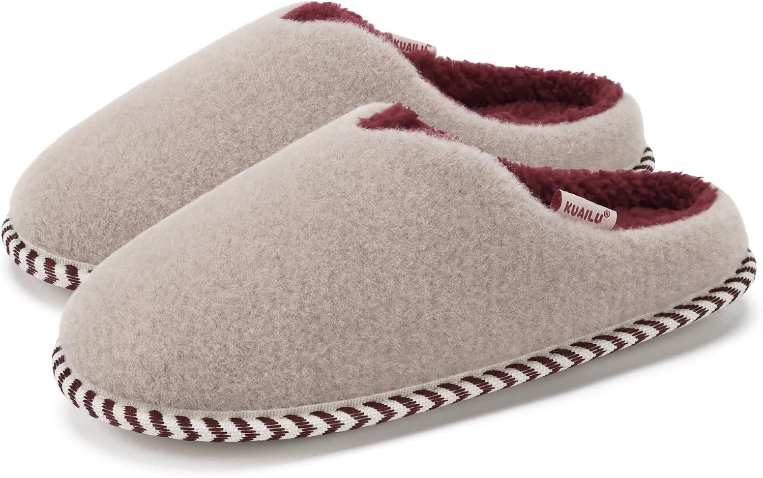 image:imageKuaiLu Womens Supportive Memory Foam Slippers Felt Fuzzy Lined Heel Cushion Lightweight House Shoes for Indoor OutdoorBeige
