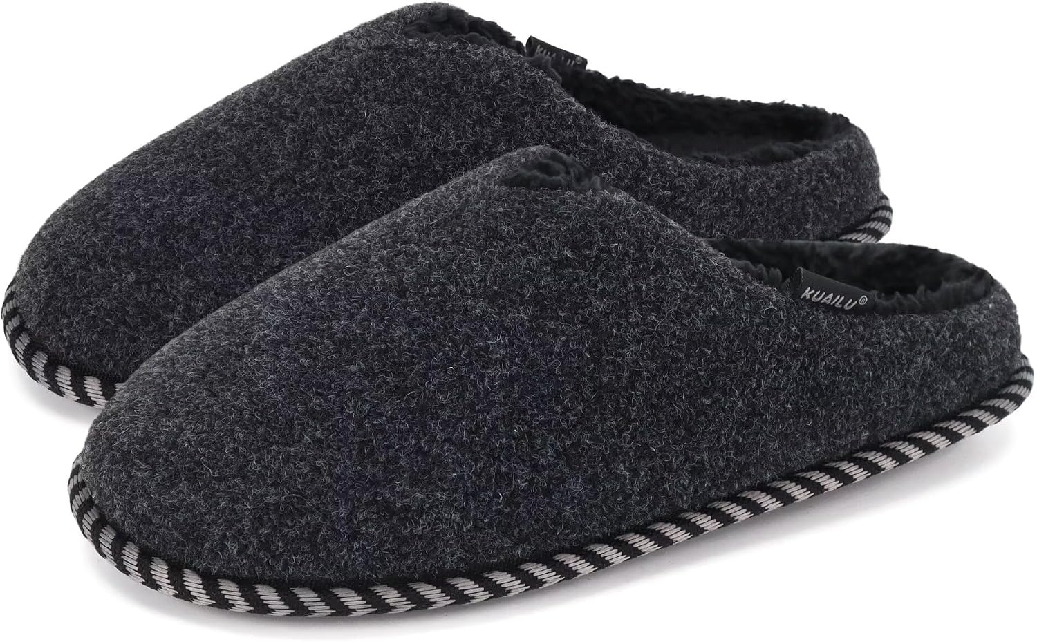 image:imageKuaiLu Womens Supportive Memory Foam Slippers Felt Fuzzy Lined Heel Cushion Lightweight House Shoes for Indoor OutdoorBlack