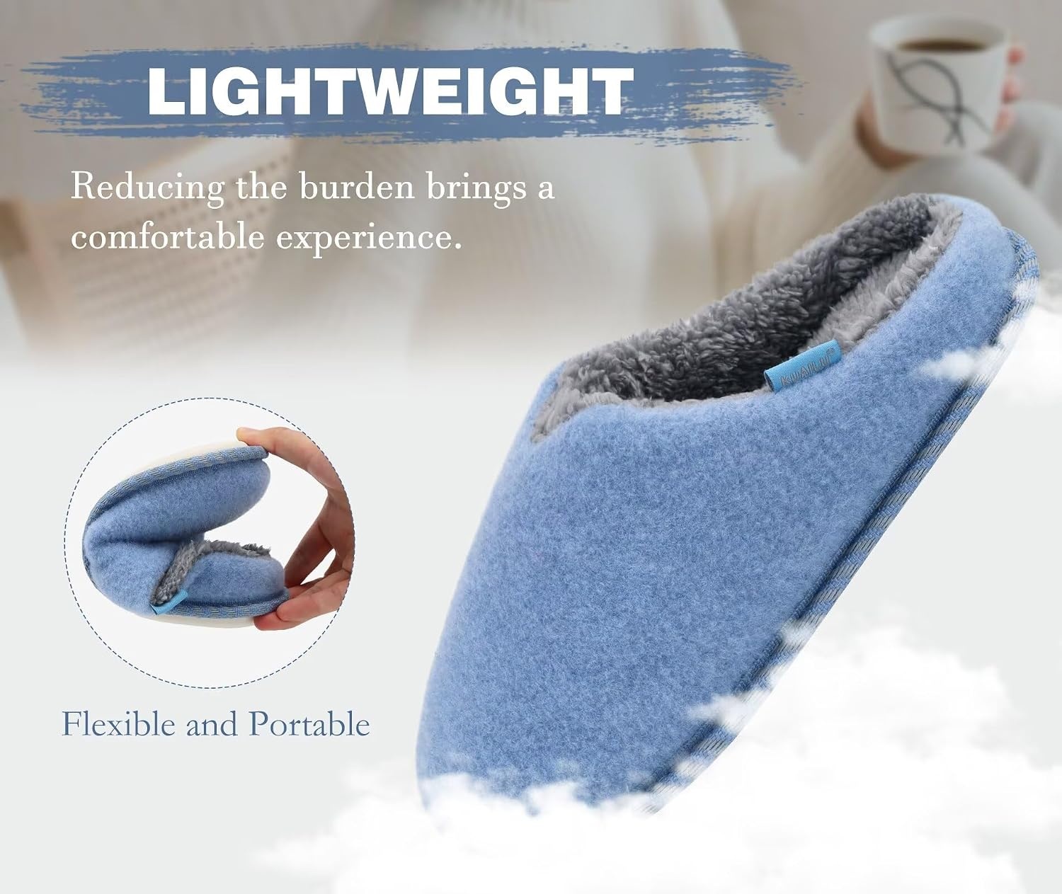 image:imageKuaiLu Womens Supportive Memory Foam Slippers Felt Fuzzy Lined Heel Cushion Lightweight House Shoes for Indoor OutdoorBlue