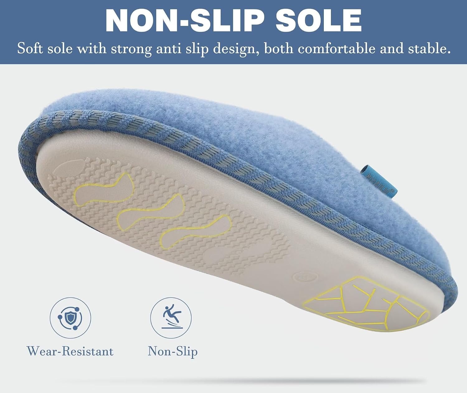 image:imageKuaiLu Womens Supportive Memory Foam Slippers Felt Fuzzy Lined Heel Cushion Lightweight House Shoes for Indoor OutdoorBlue