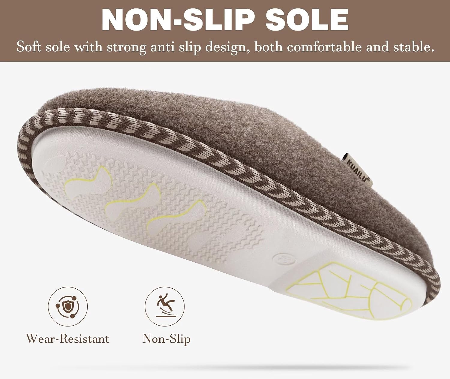 image:imageKuaiLu Womens Supportive Memory Foam Slippers Felt Fuzzy Lined Heel Cushion Lightweight House Shoes for Indoor OutdoorBrown