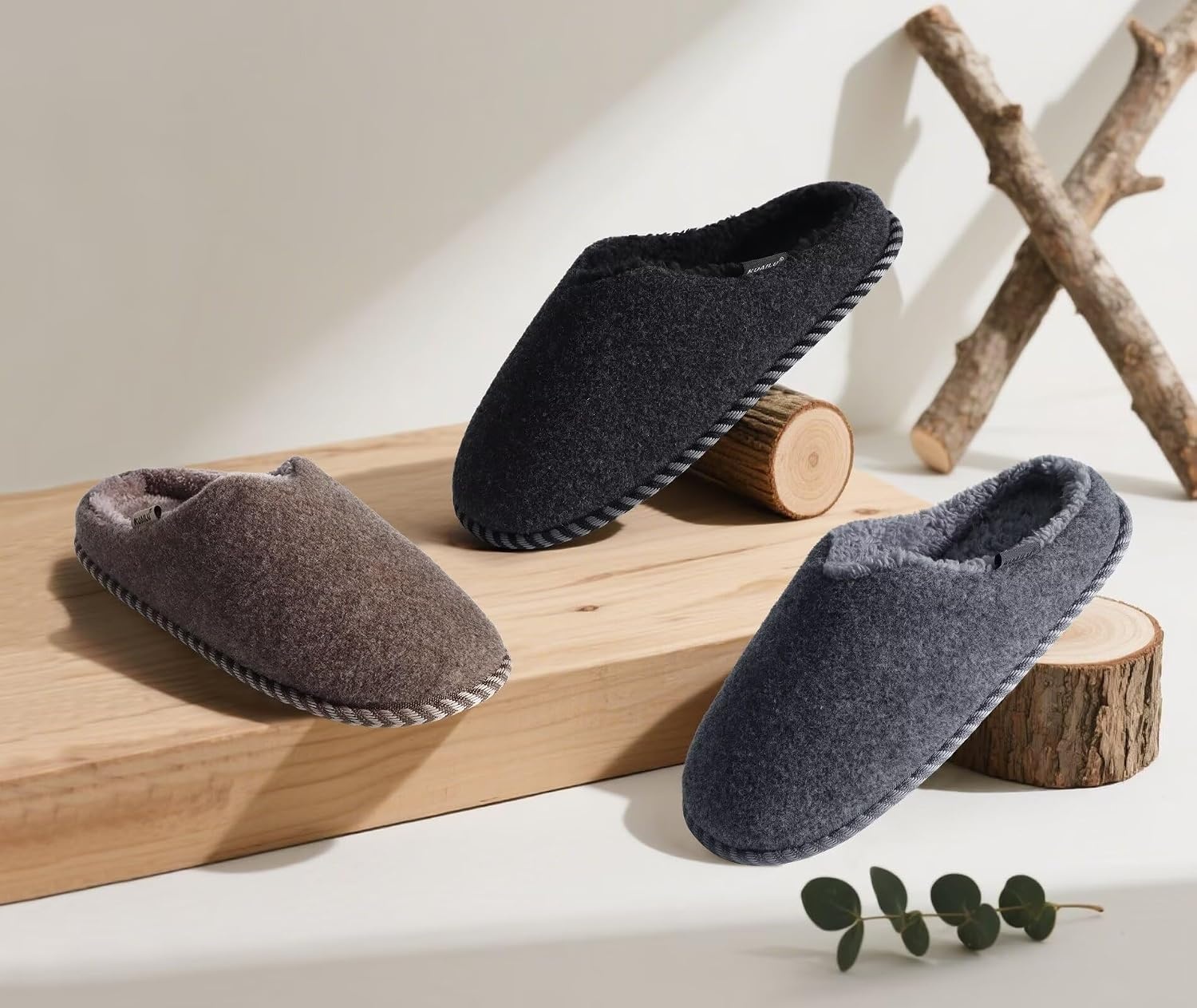 image:imageKuaiLu Womens Supportive Memory Foam Slippers Felt Fuzzy Lined Heel Cushion Lightweight House Shoes for Indoor OutdoorBrown