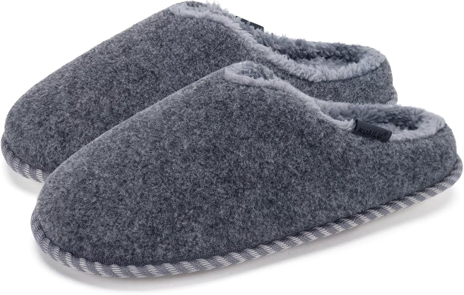image:imageKuaiLu Womens Supportive Memory Foam Slippers Felt Fuzzy Lined Heel Cushion Lightweight House Shoes for Indoor OutdoorGrey