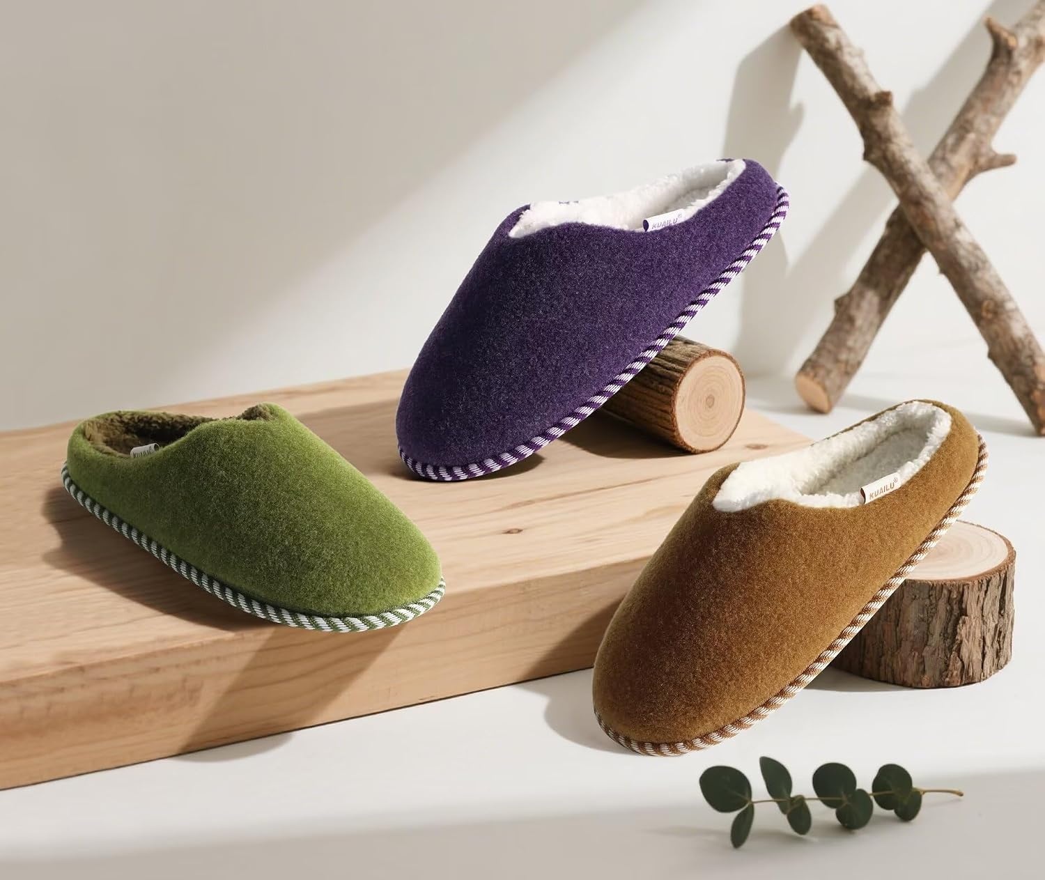 image:imageKuaiLu Womens Supportive Memory Foam Slippers Felt Fuzzy Lined Heel Cushion Lightweight House Shoes for Indoor OutdoorKhaki