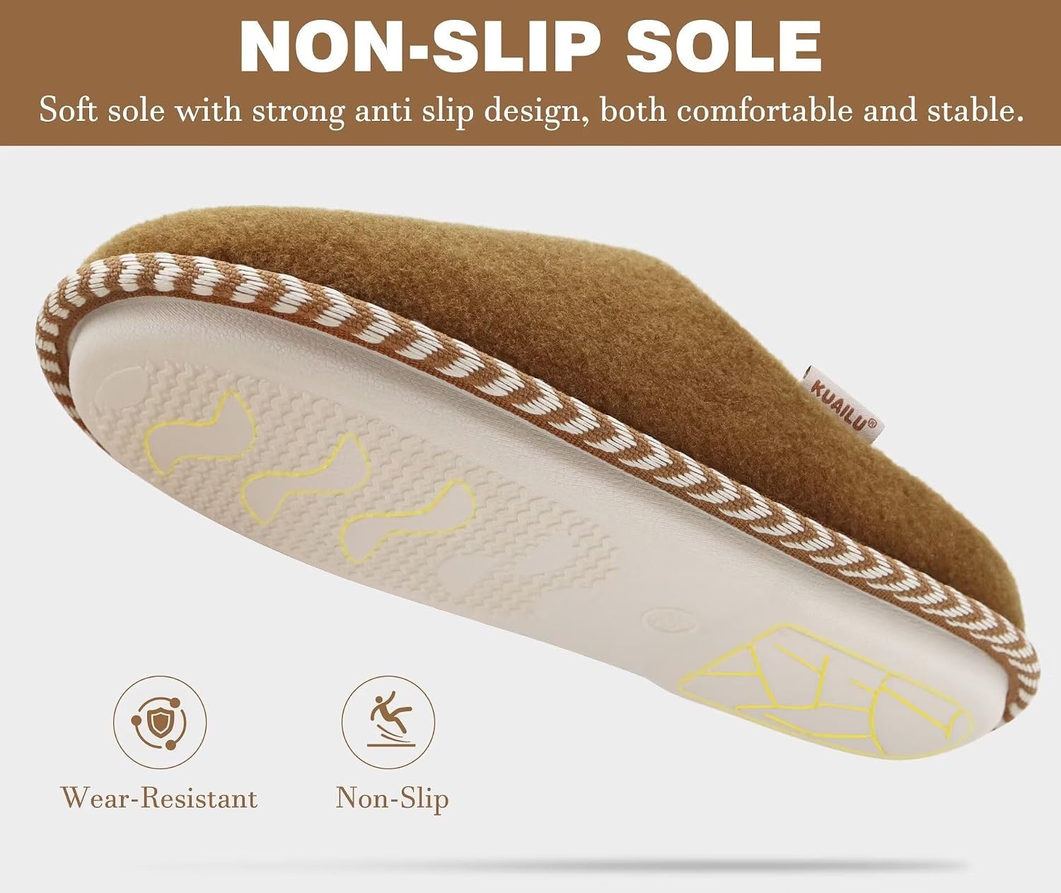 image:imageKuaiLu Womens Supportive Memory Foam Slippers Felt Fuzzy Lined Heel Cushion Lightweight House Shoes for Indoor OutdoorKhaki