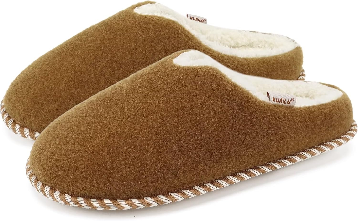 image:imageKuaiLu Womens Supportive Memory Foam Slippers Felt Fuzzy Lined Heel Cushion Lightweight House Shoes for Indoor OutdoorKhaki