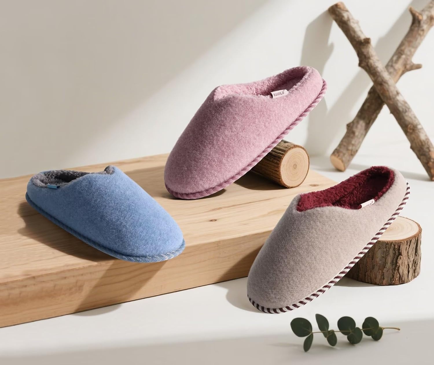image:imageKuaiLu Womens Supportive Memory Foam Slippers Felt Fuzzy Lined Heel Cushion Lightweight House Shoes for Indoor OutdoorPink