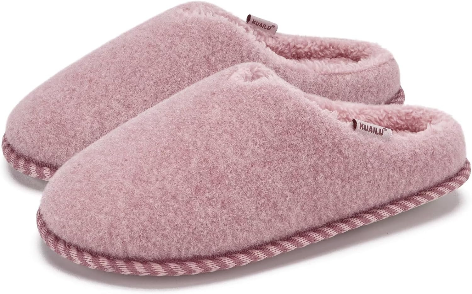 image:imageKuaiLu Womens Supportive Memory Foam Slippers Felt Fuzzy Lined Heel Cushion Lightweight House Shoes for Indoor OutdoorPink
